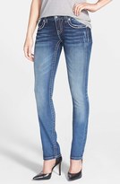 Thumbnail for your product : Miss Me Embellished Pocket Straight Leg Jeans (Medium Blue)