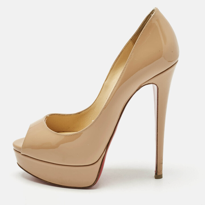 Christian Louboutin Beige Patent Leather Very Prive Peep Toe Pumps