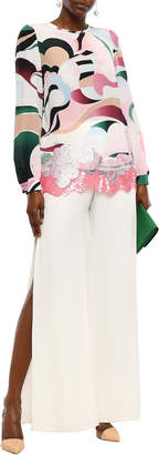 Emilio Pucci Appliqued Sequin-embellished Printed Silk Crepe De Chine Blouse