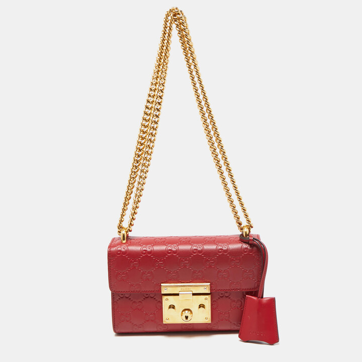 Gucci Red Guccissima Leather Small Padlock Shoulder Bag - ShopStyle