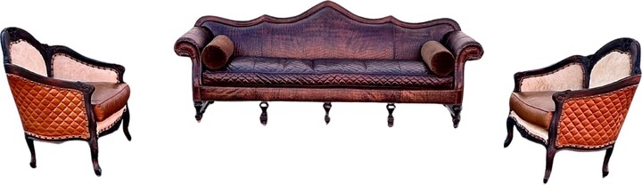 Old Hickory Rustic Western Bergere Cowhide Chairs Alligator Leather Sofa