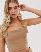 Thumbnail for your product : Miss Selfridge cami crop top with buckle straps in camel