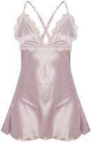 Thumbnail for your product : PrettyLittleThing Rose Eyelash Lace Cup Satin Night Dress