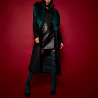 River Island Womens RI Studio black faux fur collar coat