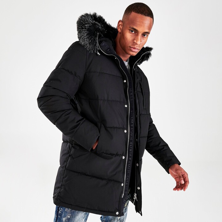YYG Men Pu Leather Fleece Lined Winter Hooded Quilted Jacket Parka Coat Outerwear 