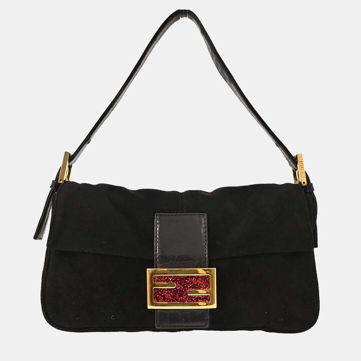 Fendi Black Suede Baguette Handbag