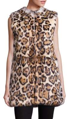 Adrienne Landau Leopard-Print Rabbit Fur Vest