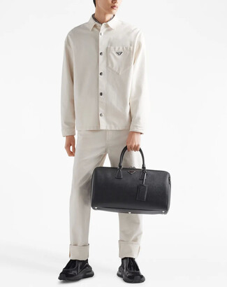 Prada Triangle-Logo Velvet Denim Shirt - ShopStyle