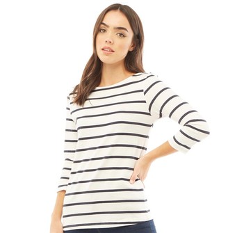 Crew Clothing Womens Cassie 3/4 Sleeve Stripe T-Shirt White/Navy
