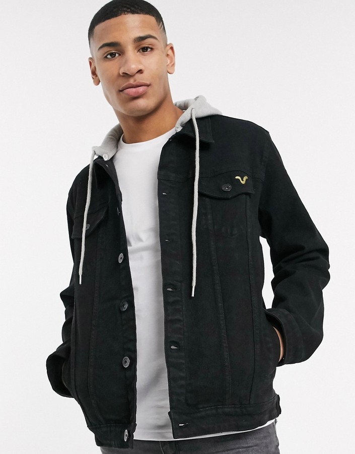 Voi Jeans Denim Jacket With Hood In Washed Black - ShopStyle