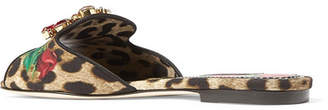 Dolce & Gabbana Crystal-embellished Leopard And Floral-print Canvas Slides - Leopard print