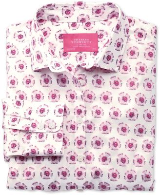Charles Tyrwhitt Women's Semi-Fitted Pink and White Abstract Floral Print Cotton Casual Shirt Size 14