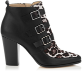 Thumbnail for your product : Jimmy Choo Hutch Black and Quartz Textured Leather and Leopard Print Pony Ankle Boots