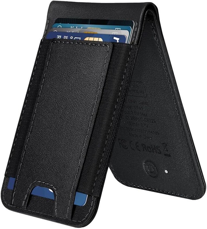 OBJLGEV Magnetic Wallet for iPhone 16/15/14/13/12 Series with Apple Find My, 8-Card Holder, RFID Blocking, Leather Stand, Black