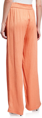 Sally LaPointe Hammered Satin Smocked Wide-Leg Track Pants