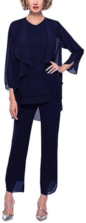 Leader Of The Beauty Women's Pant Suits 3 Pieces Chiffon Jacket Outfit ...