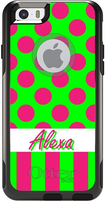 Otterbox Commuter For Apple Iphone/Samsung Galaxy | Choose Model - Custom Monogram Or Image Pink Green Polka Dot Stripes