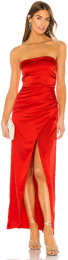 ryleigh strapless maxi dress in red