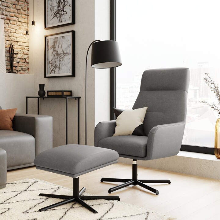 Dunelm Hudson Faux Leather Swivel Chair and Footstool Grey ShopStyle