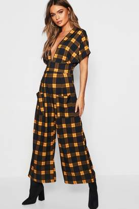 boohoo Check Batwing Culotte Jumpsuit