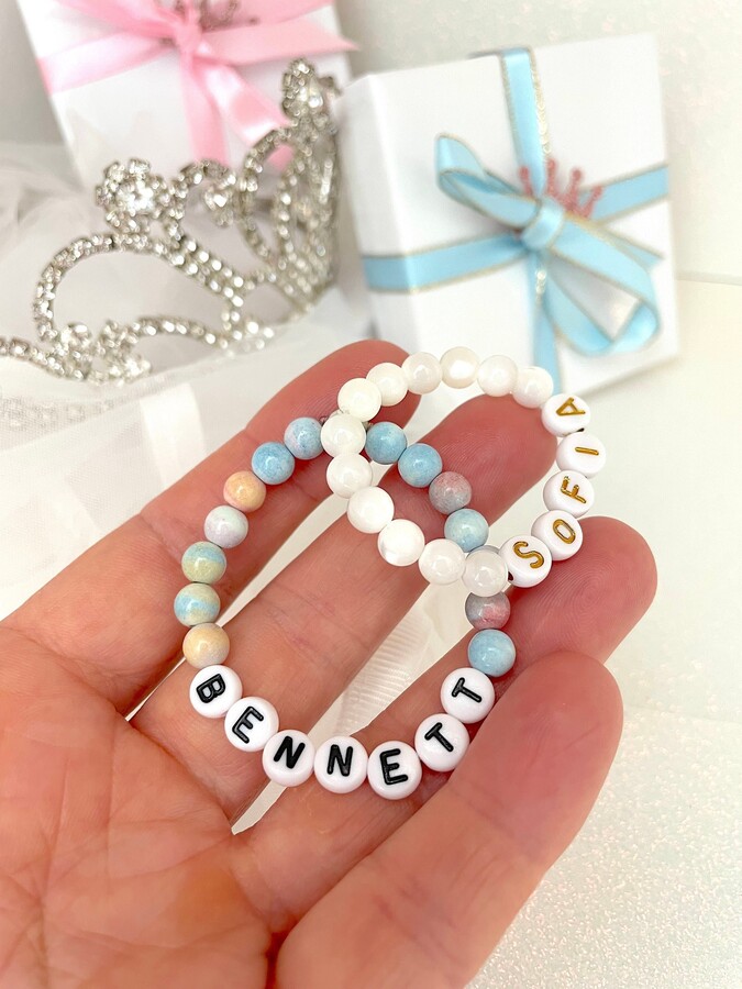 Etsy Boys Or Girls Personalized Bracelets, Twin Bracelets, Baby Shower Gift, Name Bracelet, Toddler, Newborn, Lil Sis Big Sis, Mother Pearl Agate