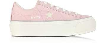 Converse Limited Edition One Star Ox Peach Skin Canvas Flatform Sneakers w/White Glitter Star