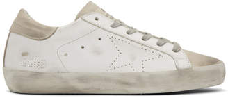 Golden Goose White and Grey Perforated Superstar Sneakers