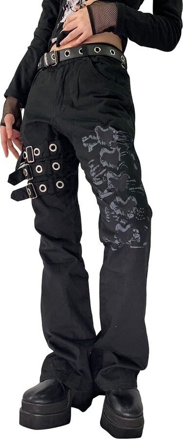Madger Women Y2k Wide Leg Jeans Gothic Baggy Denim Pants High Waist ...