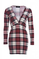 Thumbnail for your product : AX Paris Wrap Long Sleeve Tartan Check Bodycon Dress