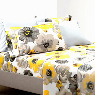 BRBCA Blooming Watercolor Floral Comfort Sheet Set - 6 Piece Bedding, Soft Durable Printed Sheets, Large Flowers, Comfortable Bed Linens