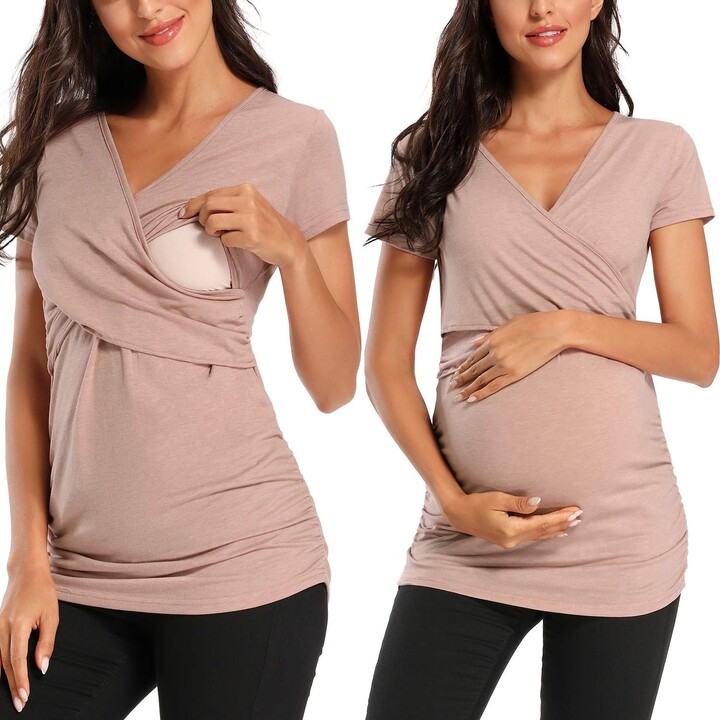 Love2Mi Women Maternity Nursing Tops Short Sleeve Breastfeeding T-Shirt 