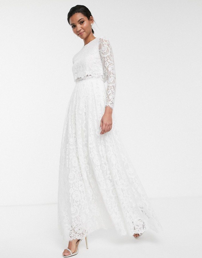 asos edition lace long sleeve crop top maxi wedding dress