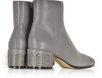 Rodo Gray and Silver Woven Leather Mid Heel Booties