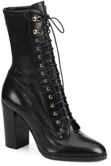 Sergio Rossi Changeling Leather Lace-Up Block-Heel Booties