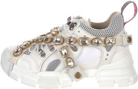 Gucci Leather Crystal Embellishments Chunky Sneakers - ShopStyle