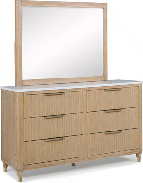 Hokku Designs Modern Aesthetic Ample Storage Space Six Drawers 1pc Dresser Engineered Stone Top Fully Extension Glide Brass-accented Hardware