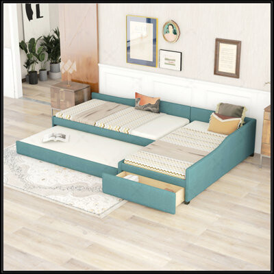 Latitude Run Upholstered Double Twin Size Daybed With Trundle And Drawer