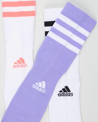 adidas White Crew Socks - 3-Stripes Cushioned Crew Socks 3-Pack - Size S at The Iconic