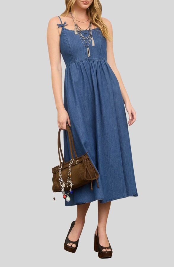 Blu Pepper Bow Strap Denim Dress
