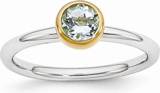 Black Bow Jewelry Co. BlackBowJewelryTwoToneSterlingSilverStackable5mmRoundAquamarineRingSize10