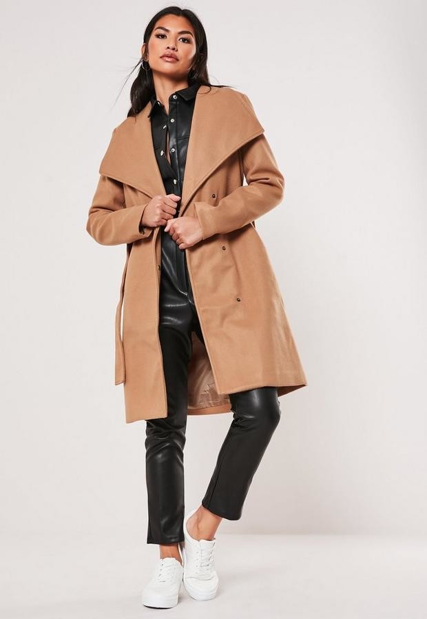 long camel wrap coat