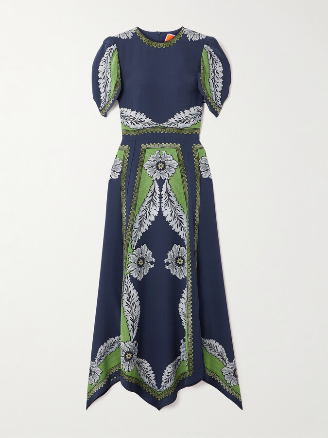 La DoubleJ Cherie Printed Silk Midi Dress - Blue