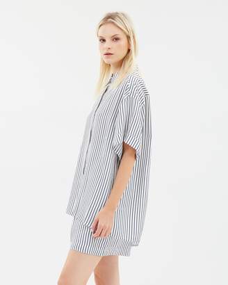 Striped Short Sleeve Button Blouse