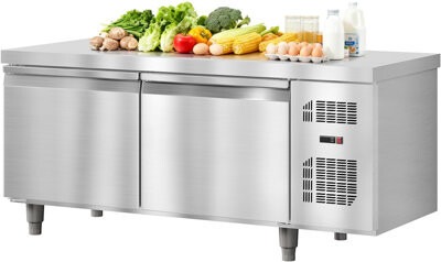 IDEALHOUSE Commercial Refrigerator Worktop Undercounter Refrigerator 60 in W 15 Cu.Ft Double Door Stainless Steel Counter Fan Cooling Refrigerator Food Prep Stat