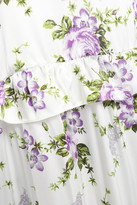 Thumbnail for your product : Les Rêveries Tiered Ruffle-trimmed Floral-print Silk-satin Midi Dress