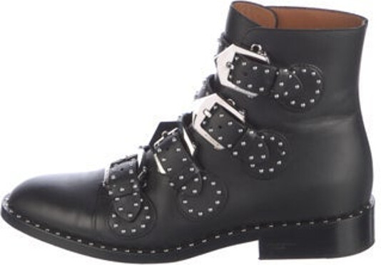 Givenchy Leather Ankle Combat Boots Black Round-Toes with Studded Accents Multistrap & Buckle Closure At Uppers Includes Box & Dust Bag Designer