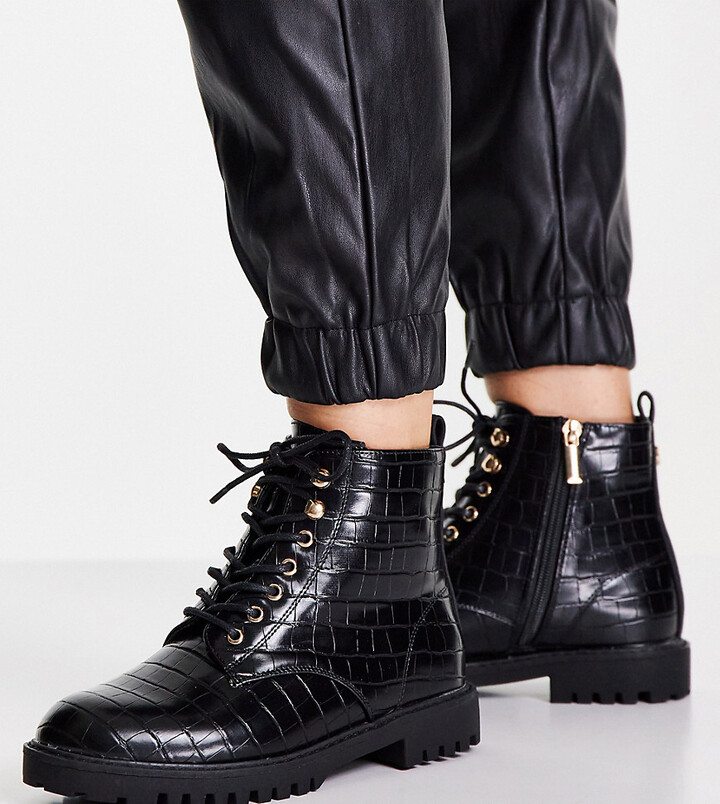 Miss KG wide fit hannah lace up patent boots in black ShopStyle