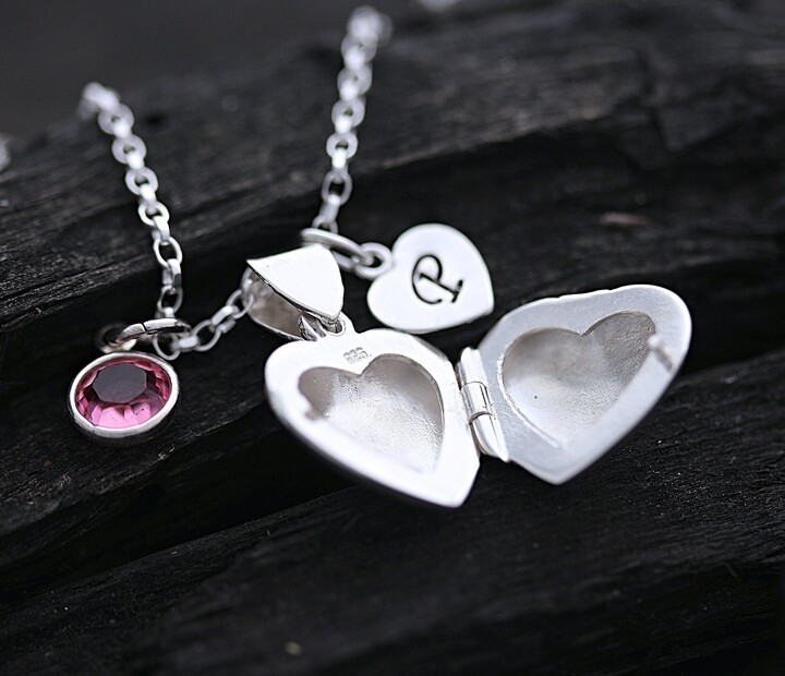 Etsy 925 Sterling Silver Heart Locket Necklace, Choose Chain Initial &birthstone. Small Silver Jewelry. 17