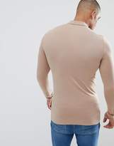 Thumbnail for your product : BEIGE Asos Design ASOS DESIGN Tall longline muscle fit long sleeve polo in jersey in
