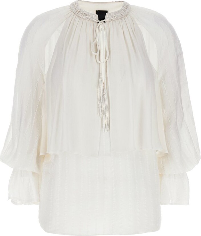 Pinko Tied-Neck Bead Embellished Tiered Blouse